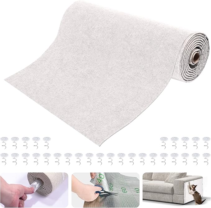 Large Self-Adhesive Cat Scratching Mat, 118"x15.8" Furniture Protector, Trimmable DIY Wall Climbing Carpet, Couch Protector, Scratch Pad Replacement (Beige)