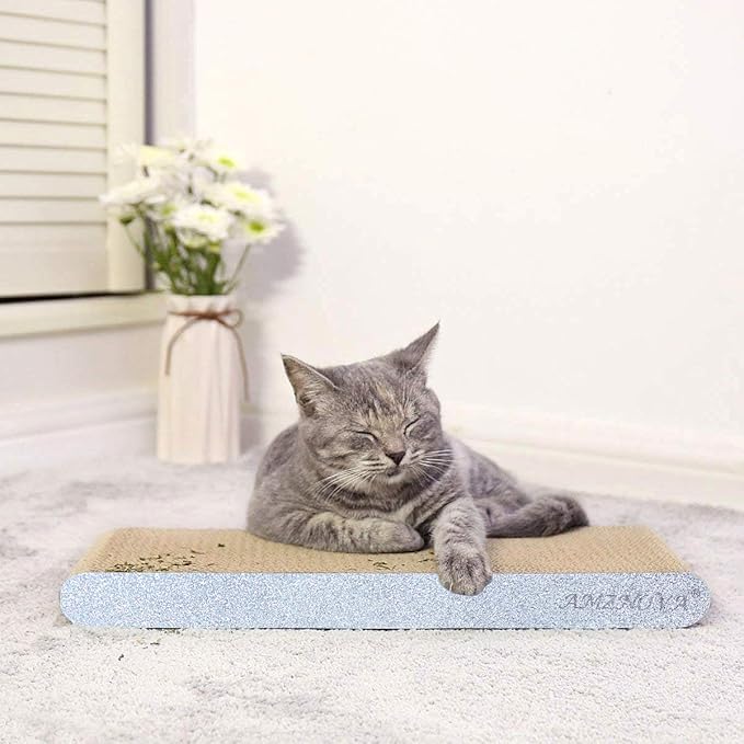 AMZNOVA Cat Scratcher Rescratch Cat Scratching Board, Scratching Pad with Catnip for Indoor, Flat Cardboard Scratcher Scratch Board for Kitten, Narrow, Glitter Silver