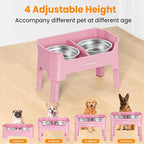 URPOWER 3-in-1 Elevated Dog Bowls - Mess Proof Double Deck 4 Height Adjustable Raised Stand with 2 Stainless Steel Food Bowls & Licking Plate for Small, Medium & Large Dogs