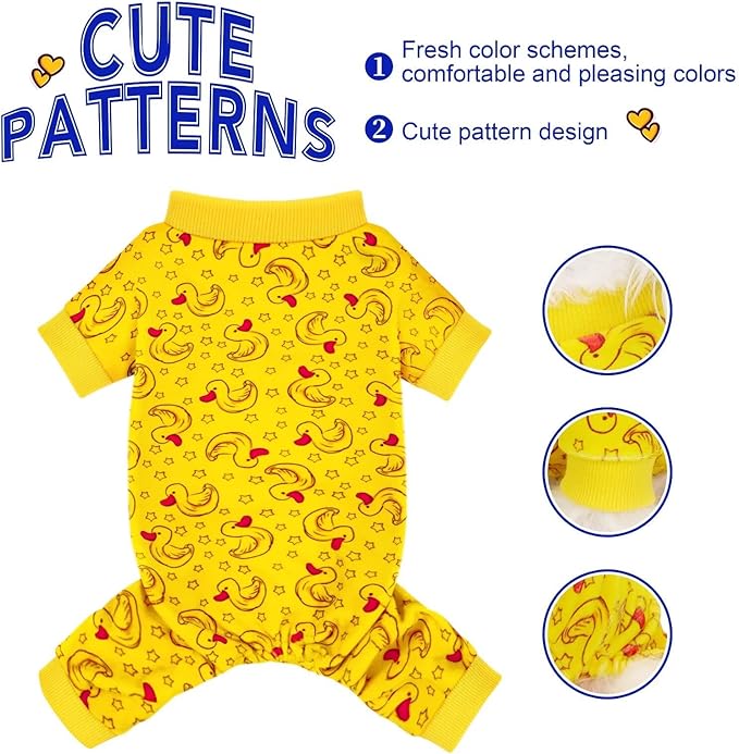 Paiaite Dog Pajamas Onesie: Comfortable Four-Legged Apparel for Small, Medium, & Large Dogs, Polyester Material for Comfort, Wrinkle Resistance, Moisture Wicking, Stretchiness Rotating Duck 3XL