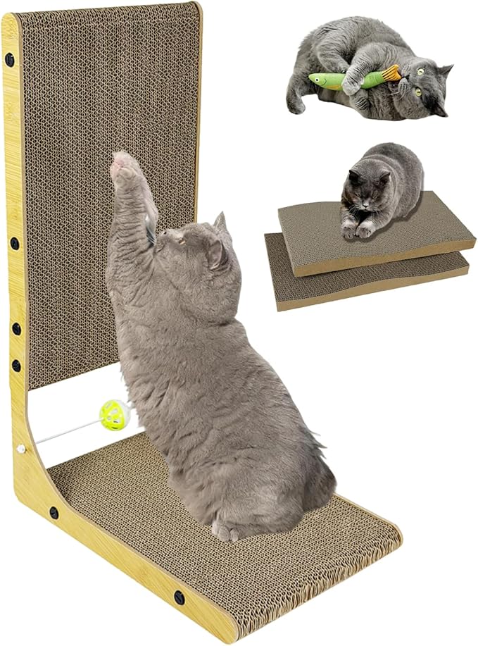 Cat Scratcher,Cat Scratching Board,L Shape Cat Scratch Pad Wall Mounted, Cat Scratching Cardboard with Ball Toy for Indoor Cats, Cardboard Cat Scratcher (Large 2PC (23.6'' Tall))