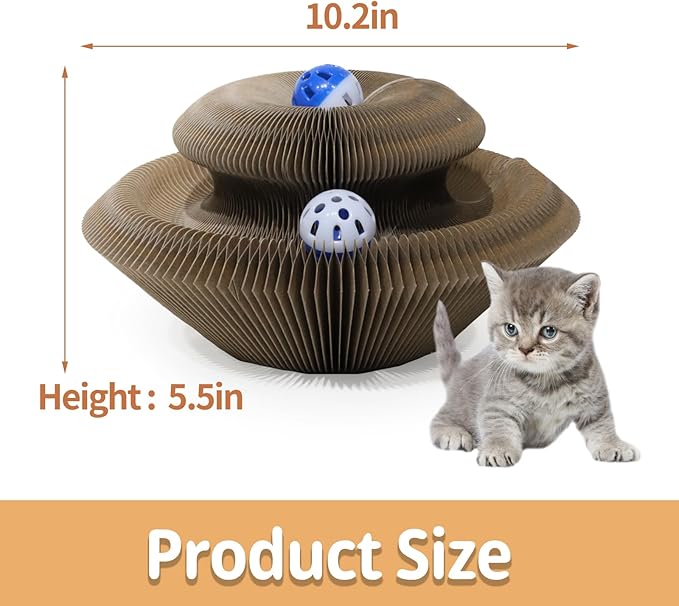 Kitty kurlz cat Toy Magic Organ Cat Scratching Board with Bell Ball,Foldable Accordion Kitty Curls Cat Scratcher,marlenes Kitty kurlz Interactive Toy for Indoor Cats,Pink
