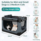 Soft Small Dog Crate - 24 inch Portable Travel Puppy Crate for Small Pets or 2 Cats, Collapsible Pet Carrier with 4 Mesh Doors, Car Kennel for Dogs with Handle for Indoor and Outdoor, Grey