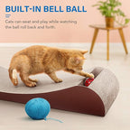 Simple Delxue Cat Scratcher Cardboard Lounge Bed with Bell Ball Toy, 30 Inches Large Horizontal Cat Scratcher Pad, 100% Recyclable & Reversible Durable Cardboard Scratching Board for Indoor Cats