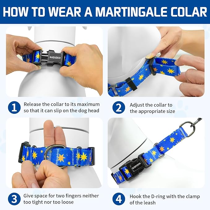 Kazazoo Martingale Collar for Dogs with Quick Release Buckle Adjustable Soft Durable Dog Collar for Small Medium Large No Pull Training Dog Collars-Blue Sky S