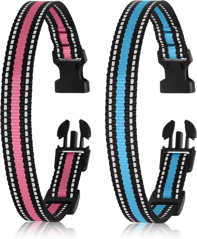 Collar Replacement Strap Compatible with Dog Training Collar Receiver/Dog Shock Collar Receiver/Dog Bark Collar, Reflective Dog Collars Strong, 2 Piece Set, Pink & Blue