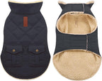 ASENKU Warm Dog Winter Coat, Waterproof Dog Coat for Cold Weather, Fleece Dogs Jacket with Ultra Thick Plush Lining Leash Hole Storage Pockets for Small Dogs (Navy Blue, Small)