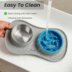 Slow Feeder Dog Bowls Stainless Steel Food and Water Bowl Set 3 in 1 No Spill Waterproof Silicone Pet Food Mat Puppy Feeding Station for Large Medium Small Breed Non Slip Metal Dish Tray by YINEYA