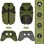 Dog Winter Coat, Warm Dog Jacket Reflective Adjustable Fleece Vest with Harness Built in, Windproof Pet Snow Jacket Snowsuit with Zipper for Small Medium Dogs, Green XS