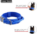 Tactical Dog Collar with Heavy Duty Metal Buckle and Control Handle for Medium Large Dogs Training(Bright Blue, Medium)