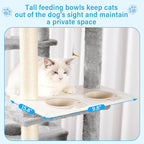 Hey-brother Cat Tree, 70.8 Inches Multi-Level Cat Tree Tower for Large Cats, Heavy Duty Cat Tower with Cat Condo,Baskets, Cat Scratching Posts, Big Hammock and Food Bowls, Light Gray MPJ036W