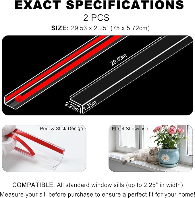 Ultra Clear Window Sill Protector - Scratch & Chew Proof Pet Guard for Dogs & Cats, Easy Install Transparent Ledge Cover, No Residue