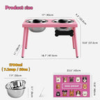 Raised Dog Bowl Stand for Large Medium Dogs, Elevated Dog Bowls with Sprill Proof Mat &Two 58OZ Stainless Steel Bowls,Pink