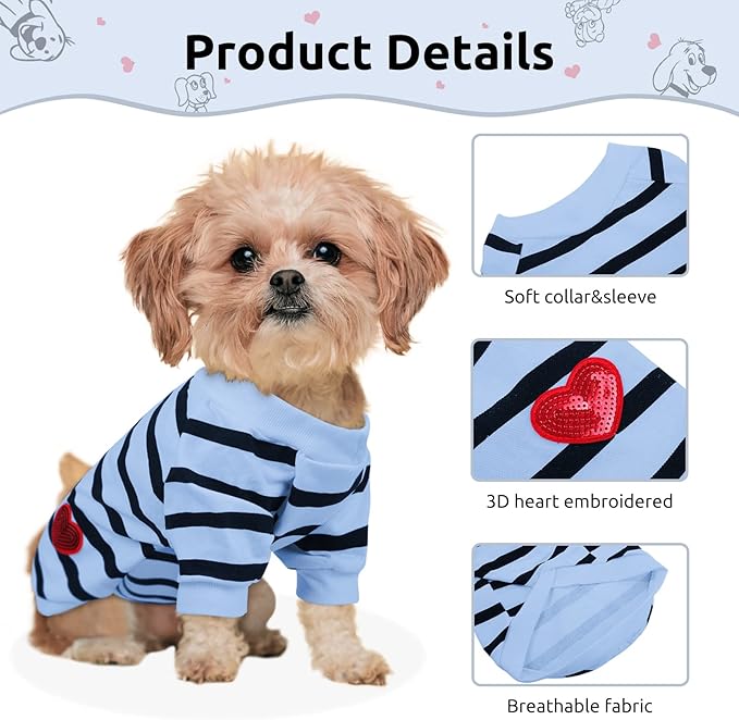 Pet Dog Striped T-Shirt Dogs Cats Cotton Vest Spring Summer Pet Apparel Tee Shirt Suitable for Small and Medium Large Pets French Bulldog Bichon