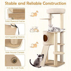 PETSITE 56 Inches Wooden Cat Tree, Multi-Level Modern Cat Tower with Sisal Scratching Posts, Comfy Condo with Sisal Covered Exterior, Climbing Ladder, Dangling Ball, and Soft Top Perch