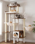 Heybly Cat Tree, 70.5 Inch Wood Tall Cat Tower for Large Indoor Cats with Extra Stable Structure, Modern Cat Furniture with All-Sisal Scratching Posts, Cat Condo & Hammocks, Rustic Brown HCT121SR