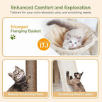 Globlazer Cat Tower for Multiple Indoor Cats, 52 inch Heavy Duty Cat Tree with 3 Condos, Plush Cat Condo with Scratching Posts and Pad for Adult Cats Kitten, Padded Top Perch, Basket Bed, F52B, Beige