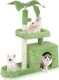 Magshion 32" Cat Tree for Kittens and Senior Cats, Small Cat Tower with Green Leaves, Scratching Posts, Cozy Condo, Low Perch & Fluffy Balls, Stable Cat House with Leaf Design