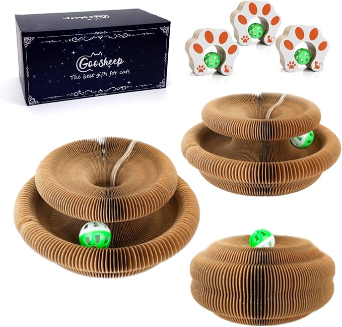 Kitty Kurlz Accordion Magic Organ Cat Scratcher Toys for Indoor Cats - Cardboard Cat Scratching Board Ball Scratcher Pad 3 Pack