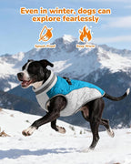 Dog Winter Coat for Medium Dogs, Adjustable Puppy Warm Jackets in Cold Weather, Reflective Pet Fleece Vest with External Attachment Points, ZippeBlue Cold-Weather Dog Winter Clothes, M Blue