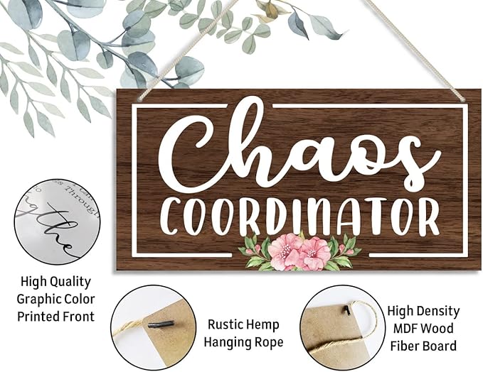 Easy Vibe Wood Decor Sign, Chaos Coordinator, Hanging Printed Wooden Plaque Décor, Creative Wood Sign, Sweet Home Decoration Wall Sign, Print Artwork for Classroom Office Hostel Wall Décor 12x6 inch