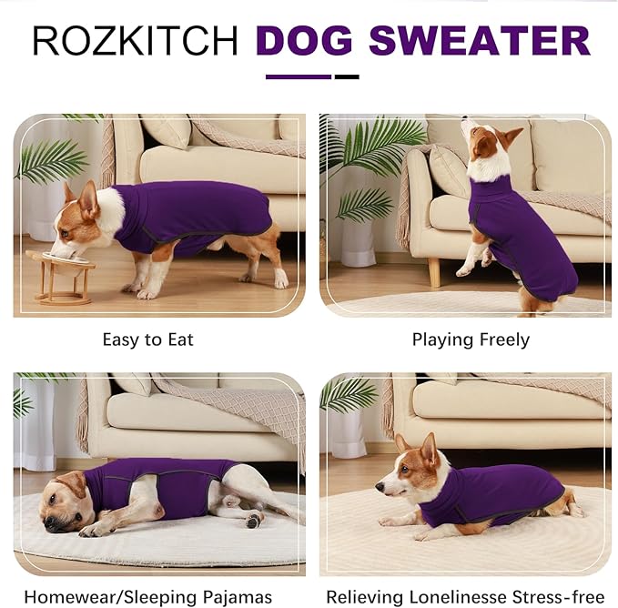 ROZKITCH Dog Sweaters for Small Dogs Male, Pet Windproof Warm Cold Weather Jacket Vest Cozy Jumpsuit Apparel Outfit Clothes for Walking Hiking Travel Sleep Purple S