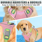 BARKBAY No Pull Dog Harness Large Reflective Dog Harness with Front Clip and Easy Control Handle for Walking Training Running with ID tag Pocket(Baby Pink & Sunlight,S)