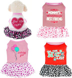 4 Pack Adorable Puppy Dog Printed Clothes for Small Dogs - Girl Holiday Apparel Dresses(L)