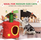 VINGLI 30IN Christmas Cat Scratching Post with Cat House, Small Cat Tree Tower for Indoor Kitten, Sisal Covered Post with Hanging Plush Balls, Red & Green Holiday Cat Furniture