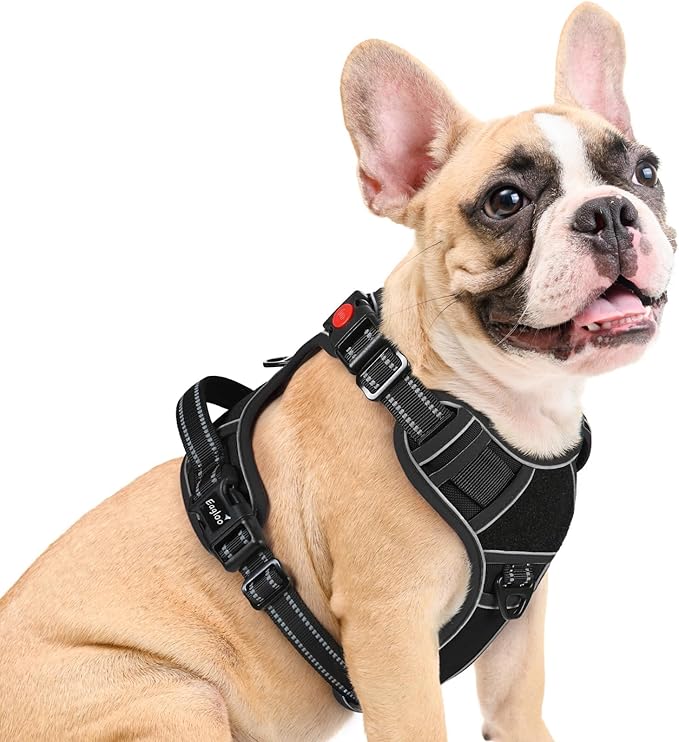 Eagloo Dog Harness Medium Sized, Easy Wearing with 3 Quick-Release Buckles, Adjustable No Pull Pet Harness with MOLLE System, No Choke Reflective Vest with Control Handle, Black, M