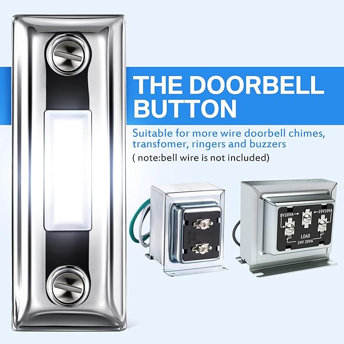 Dreyoo Metal Doorbell Push Button, Heavy Duty Metal Door Bell Wired Button LED Lighted Wall Mounted Door Bell Push Buttons for Home Universal Garage Opener Switch Property in Copyright(Silver)