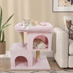 Tangkula Small Cat Tree for Indoor Cats, 25.5 Inch Cat Tower with Sisal Scratching Posts, 2 Large Cat Condos with Padded Top Perch, Modern Cat Climbing Furniture for Adult Cats & Kittens (Pink)