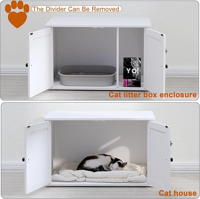 Cat Tree and Litter Box Enclosure Bundle, Hidden Cat Litter Box Furniture with Scratching Post, Wooden Cat Washroom Furniture, Modern Cat Condo, White