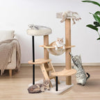 Solid Wood Cat Tree, 40" Tall Wooden Tower for Cats with Scratching Posts, Plush Perch, Large Space Capsule, Platforms, Removable Pads Heavy-Duty Indoor Cat Furniture Toys (Natural)