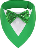 ADOGGYGO St.Patrick's Day Dog Tuxedo Bandana, Green Pet Tux Collar with Bowtie Adjustable St Patricks Costume for Small Dogs Pets (S)