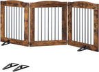 HOOBRO Indoor Dog Gate with Support Feet, Freestanding Pet Gate for Doorway, Stairs, 24 Inch 3 Panels, Folding Dog Fence, 360° Hinge for Easy Access, Sturdy Iron Pipe, Rustic Brown BF05PP03