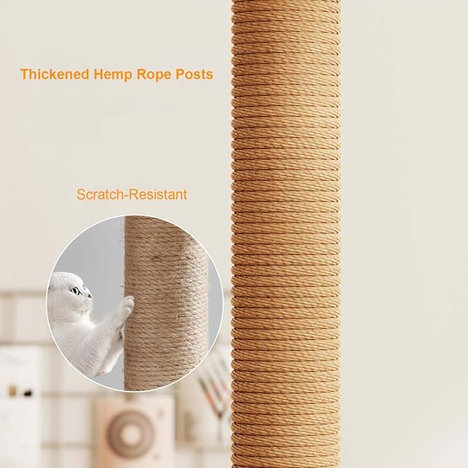39.3” Wood Cat Tower with Sisal Scratching Post, Modern Cat Tree with Acrylic Bowl, Climbing Ladder & Hanging Ball Toy, Multi-Level Cat Activity Center (39.3 inch)
