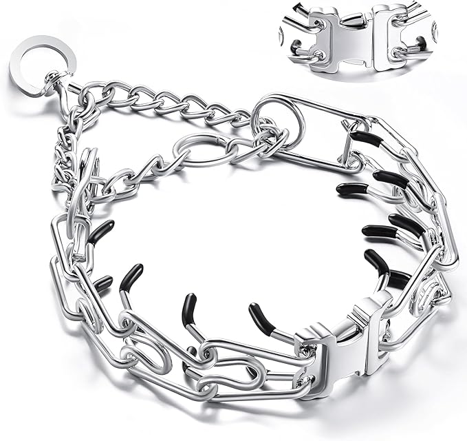 Dog Collar, Adjustable Stainless Steel Collar with Quick Release Buckle for Small Medium Large Dogs (M&L/Neck Girth 14.5"-18.6")