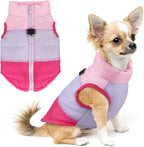 Idepet Pet Dog Cat Coat with Leash Anchor Color Patchwork Padded Puppy Vest Jacket Teddy Chihuahua Costumes Pug Cloth XS S M L (X-Large, Rose Red)