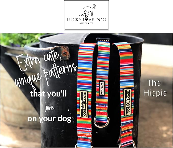 Lucky Love Dog Wide Martingale Dog Collar - No-Slip, Durable, & Soft Webbing 1.5 inch Martingale Collar for Dogs Male and Female Ideal for Training & Walking - Hippie, Large