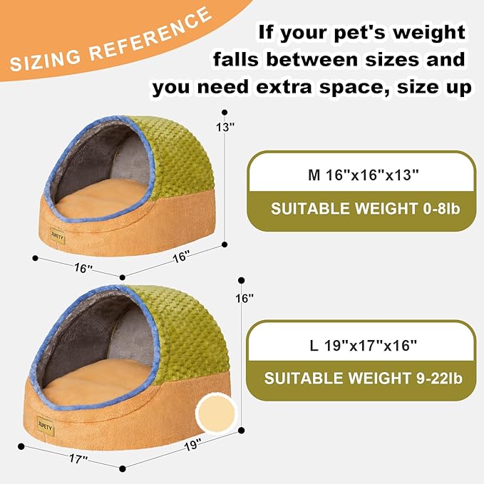 Jiupety Cute Cat Beds for Indoor Cats, Cave Bed for Kittens, Hideaway Cat House & Tent with Anti-Slip Bottom, Washable Removable Cushion, M(16"x16"x13"), Green