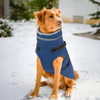 PETDSH Dog Coat Large, Built-in Harness Dog Jacket with Warm Fleece Lining, Waterproof Reflective Dogs Winter Coat, Pet Coats with Pocket and Trash Bags (Navy Blue, Large)