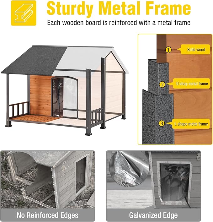 Aivituvin Large Dog House Outdoor Dog Kennel with Chewproof Strong Metal Frame for Large Breed Dogs (47.2" L x 45" D x 37.7" H)