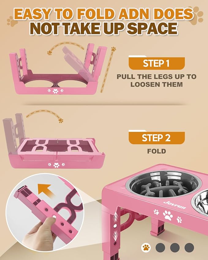Elevated Dog Bowls for Medium Size Dogs, Non-Slip Dog Feeder with 1*Stainless Steel Dishes & 1*Slow Feeder Bowl, 5 Heights Adjustable Raised Bowls to 3.15″-8.66″-9.84″-11.02″-12.2″