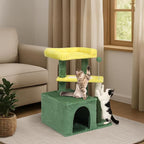 Outvita Cat Tree 27.5in Small Cat Tower, Multi-Level Cat Tree Tower with Cat Scratching Post and Pad, Cozy Cat Condo, Padded Top Bed for Kittens and Indoor Cats, Yellow & Green