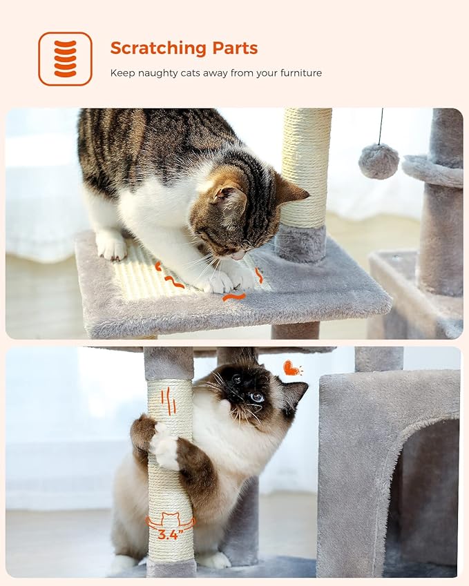 PEQULTI Cat Tree Floor to Ceiling, Tall Cat Tower, Adjustable Height (83''~108'') 5 Tiers Cat Climbing Tree and PEQULTI Small Cat Tree, [28.5''] Cat Tower for Indoor Cats