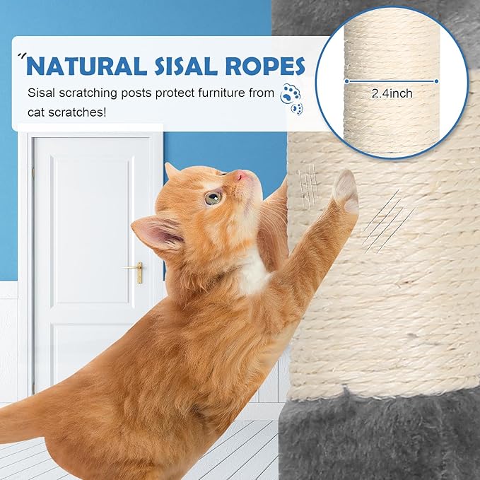 Cat Tree 36 Inch Cat Tower for Indoor Cats with Scratching Post,Padded Perch,Hanging Toys for Kittens & Adult Cats,Beige (Light Gray)