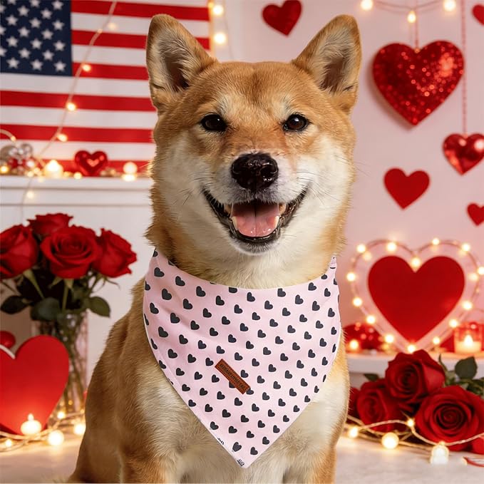Elegant little tail Valentine's Dog Bandana - Red Heart Pet Bandanas Washable Bib Kerchief Scarf Cute Adjustable Pet Bandanas for Small Medium Dogs