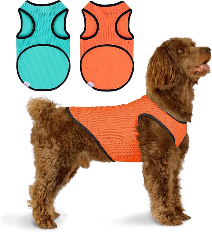 2 Pack Cooling Shirts for Dogs, Lightweight Mesh Breathable Dog Shirt for Small Dogs Boy, Sun-Protection Sleeveless Shirts for Dog&Cat Puppy Vest Pet Apparel P23ST00604S