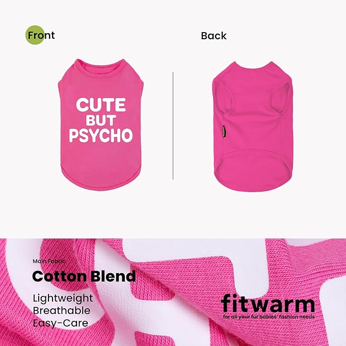 Fitwarm Cute But Psycho Dog Shirt, Summer Clothes for Small Dogs Girl, Funny Pet Outfit, Pink, White, Small